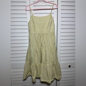 Carly Jean Los Angeles Tiered Gingham Green & White Dress Size Medium